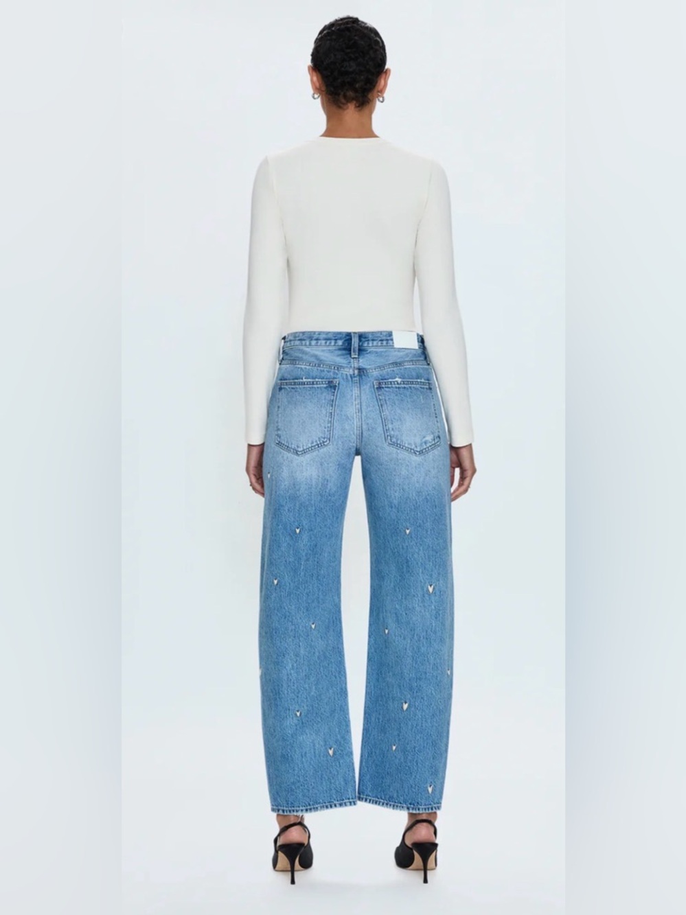 Pistola Lexi Mid Rise Bowed Straight Jeans Confetti Vintage Hearts Size 30 NWT - Picture 5 of 14
